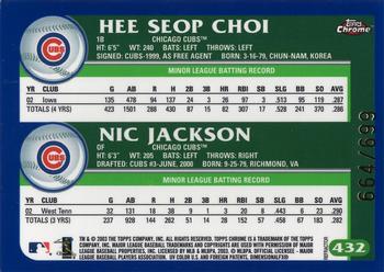 2003 Topps Chrome - Refractors #432 Hee Seop Choi / Nic Jackson  Back