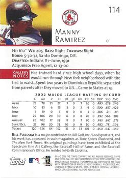 2003 Topps Gallery - Artist's Proofs #114 Manny Ramirez Back