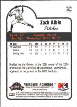 2015 Choice Aberdeen IronBirds #01 Zach Albin Back