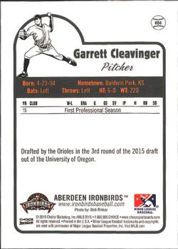 2015 Choice Aberdeen IronBirds #04 Garrett Cleavinger Back