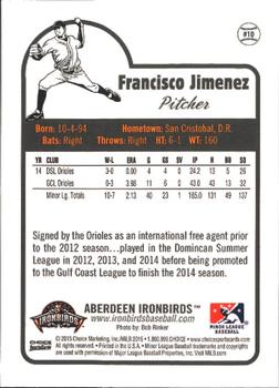 2015 Choice Aberdeen IronBirds #10 Francisco Jimenez Back