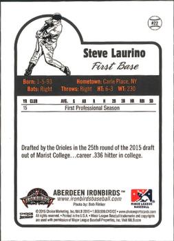 2015 Choice Aberdeen IronBirds #22 Steve Laurino Back