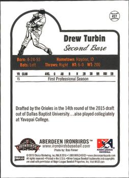 2015 Choice Aberdeen IronBirds #27 Drew Turbin Back