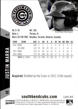 2015 Choice South Bend Cubs #19 Justin Marra Back