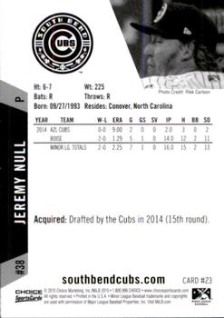 2015 Choice South Bend Cubs #23 Jeremy Null Back