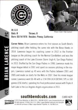 2015 Choice South Bend Cubs #29 Brian Lawrence Back