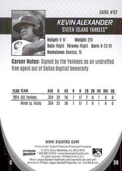 2015 Choice Staten Island Yankees #2 Kevin Alexander Back