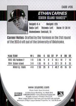 2015 Choice Staten Island Yankees #6 Ethan Carnes Back