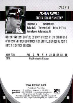 2015 Choice Staten Island Yankees #18 Ryan Krill Back