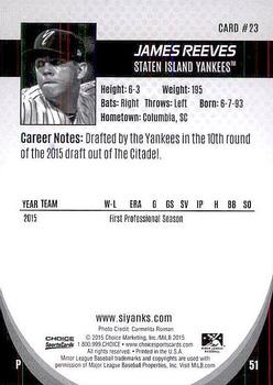 2015 Choice Staten Island Yankees #23 James Reeves Back
