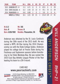 2015 Choice Peoria Chiefs #2 Will Anderson Back