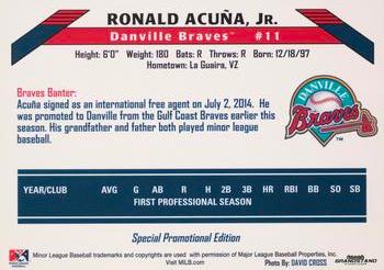 2015 Grandstand Danville Braves #NNO Ronald Acuna Jr. Back