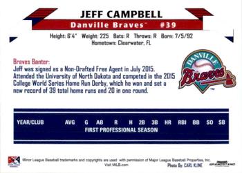 2015 Grandstand Danville Braves #NNO Jeff Campbell Back