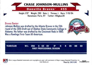 2015 Grandstand Danville Braves #NNO Chase Johnson-Mullins Back