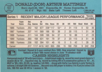 1991 Donruss #107 Don Mattingly Back