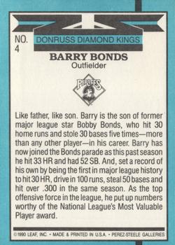 1991 Donruss #4 Barry Bonds Back