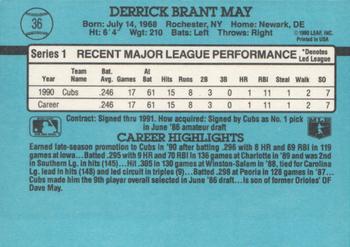 1991 Donruss #36 Derrick May Back