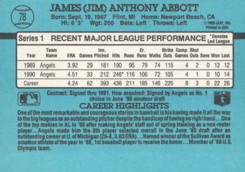 1991 Donruss #78 Jim Abbott Back