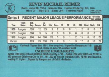 1991 Donruss #80 Kevin Reimer Back