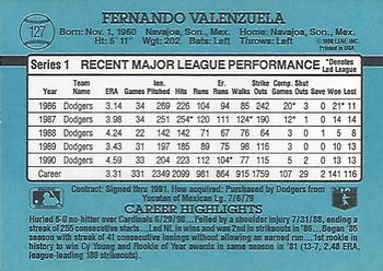 1991 Donruss #127 Fernando Valenzuela Back