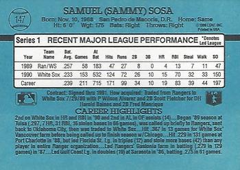 1991 Donruss #147 Sammy Sosa Back