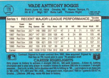 1991 Donruss #178 Wade Boggs Back