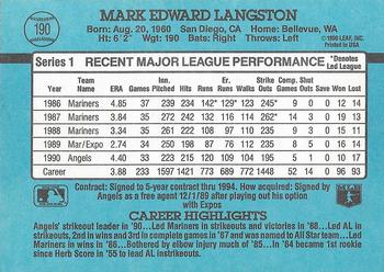 1991 Donruss #190 Mark Langston Back