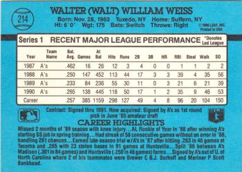1991 Donruss #214 Walt Weiss Back