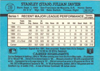 1991 Donruss #239 Stan Javier Back