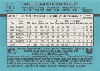1991 Donruss #280 Orel Hershiser Back