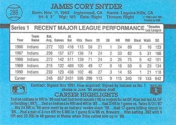 1991 Donruss #288 Cory Snyder Back