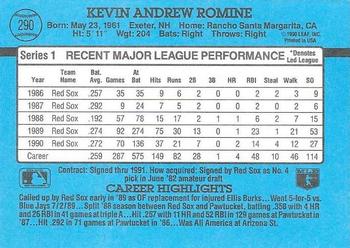 1991 Donruss #290 Kevin Romine Back