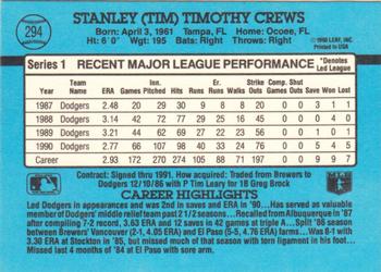 1991 Donruss #294 Tim Crews Back