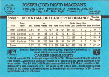 1991 Donruss #295 Joe Magrane Back