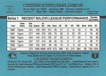 1991 Donruss #301 Chet Lemon Back