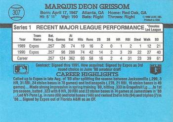 1991 Donruss #307 Marquis Grissom Back