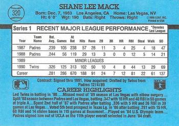 1991 Donruss #320 Shane Mack Back