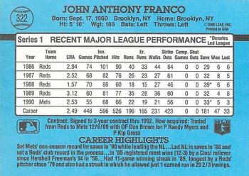 1991 Donruss #322 John Franco Back
