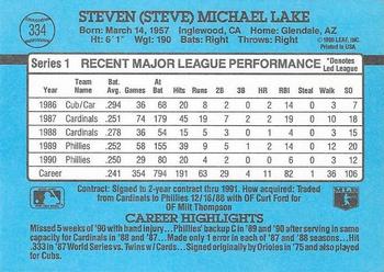 1991 Donruss #334 Steve Lake Back