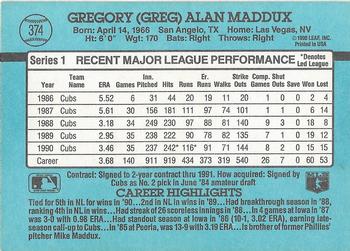 1991 Donruss #374 Greg Maddux Back