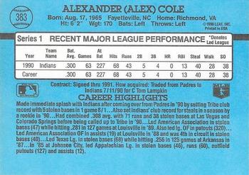 1991 Donruss #383 Alex Cole Back