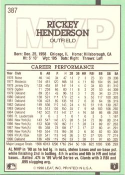 1991 Donruss #387 Rickey Henderson Back