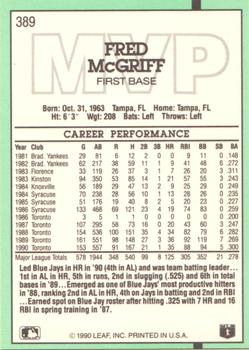 1991 Donruss #389 Fred McGriff Back
