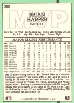 1991 Donruss #398 Brian Harper Back