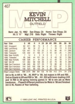 1991 Donruss #407 Kevin Mitchell Back
