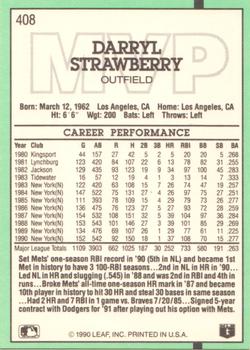1991 Donruss #408 Darryl Strawberry Back
