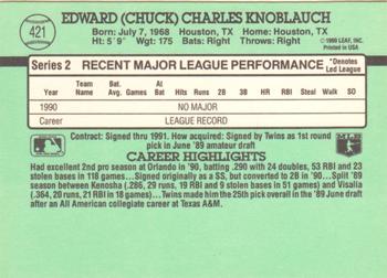 1991 Donruss #421 Chuck Knoblauch Back