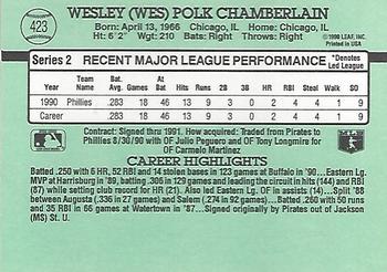 1991 Donruss #423 Wes Chamberlain Back