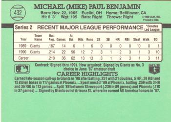 1991 Donruss #432 Mike Benjamin Back
