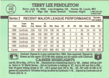 1991 Donruss #446 Terry Pendleton Back